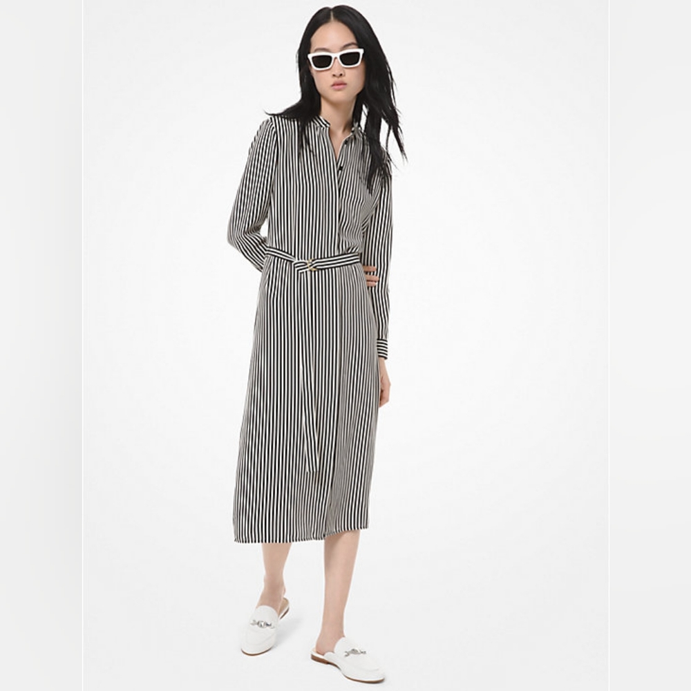 Michael Kors Striped Crepe Shirt dress Black/Bone